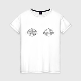 Женская футболка хлопок с принтом Ракушки в Кировске, 100% хлопок | прямой крой, круглый вырез горловины, длина до линии бедер, слегка спущенное плечо | бра | лето | лифчик | море | ракушки