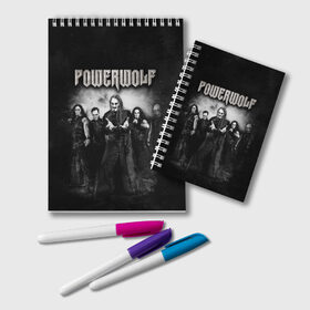 Блокнот с принтом Powerwolf в Кировске, 100% бумага | 48 листов, плотность листов — 60 г/м2, плотность картонной обложки — 250 г/м2. Листы скреплены удобной пружинной спиралью. Цвет линий — светло-серый
 | Тематика изображения на принте: heavy metal | metal | powerwolf | группы | метал | музыка | пауэр метал | рок | хеви метал