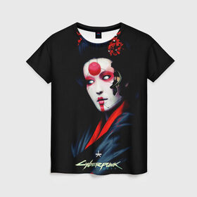 Женская футболка 3D с принтом Cyberpunk 2077 самурай в Кировске, 100% полиэфир ( синтетическое хлопкоподобное полотно) | прямой крой, круглый вырез горловины, длина до линии бедер | cuberpunk 2077 | ви | джонни сильверхенд | киану ривз | мелиса | рок н рол | самурай