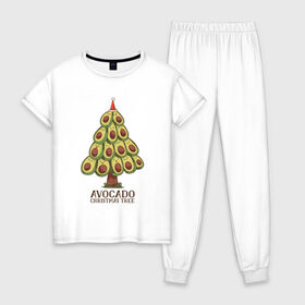 Женская пижама хлопок с принтом Avocado Christmas Tree в Кировске, 100% хлопок | брюки и футболка прямого кроя, без карманов, на брюках мягкая резинка на поясе и по низу штанин | claus | cute | nature | new year | santa | tree | авокадо | адвокадо | дед мороз | дед отмороз | ёлка | ель | из авокадо | колпак | косточка | милота | милые авокадо | новый год | прикол | природа | рождественское дерево