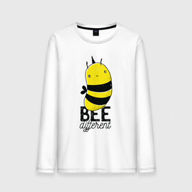 Мужской лонгслив хлопок с принтом Be Different - Прикол с пчелой в Кировске, 100% хлопок |  | art | bee | cute | hornet | lettering | pun | retro | vintage | wasp | арт | будь другим | будь разным | винтаж | все разные | выделяйся | игра слов | иллюстрация | каламбур | леттеринг | насекомое | оса | отличайся | пчела | пчелка