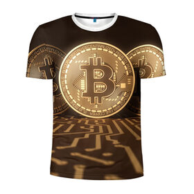 Мужская футболка 3D спортивная с принтом Биткоин в Кировске, 100% полиэстер с улучшенными характеристиками | приталенный силуэт, круглая горловина, широкие плечи, сужается к линии бедра | bitcoin | биткоин | влют | инвестиции | капитал | курс
