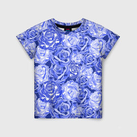 Детская футболка 3D с принтом Голубые и синие розы в Кировске, 100% гипоаллергенный полиэфир | прямой крой, круглый вырез горловины, длина до линии бедер, чуть спущенное плечо, ткань немного тянется | blue | flora | floral | flower | flowers | romantic | rose | roses | violet | букет роз | букет цветов | бутон | бутоны | день женщин | для девушек | для женщин | женский день | праздник | роза | романтика | садовая роза | флора