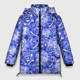 Женская зимняя куртка Oversize с принтом Голубые и синие розы в Кировске, верх — 100% полиэстер; подкладка — 100% полиэстер; утеплитель — 100% полиэстер | длина ниже бедра, силуэт Оверсайз. Есть воротник-стойка, отстегивающийся капюшон и ветрозащитная планка. 

Боковые карманы с листочкой на кнопках и внутренний карман на молнии | blue | flora | floral | flower | flowers | romantic | rose | roses | violet | букет роз | букет цветов | бутон | бутоны | день женщин | для девушек | для женщин | женский день | праздник | роза | романтика | садовая роза | флора