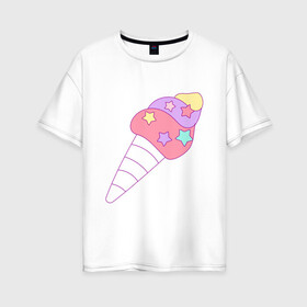 Женская футболка хлопок Oversize с принтом мороженое рожок звездочки в Кировске, 100% хлопок | свободный крой, круглый ворот, спущенный рукав, длина до линии бедер
 | вкусняшки | детский | еда | звездочки | мороженое | мультяшный | рожок | сладости
