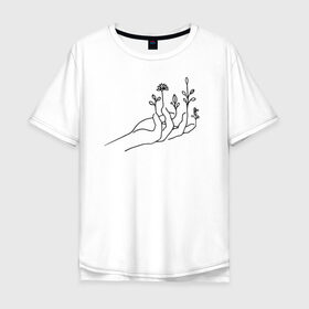 Мужская футболка хлопок Oversize с принтом Hand flower в Кировске, 100% хлопок | свободный крой, круглый ворот, “спинка” длиннее передней части | flo | flowers | растения | флористика | цветение | цветы
