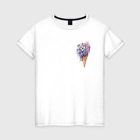 Женская футболка хлопок с принтом Цветочное мороженое в Кировске, 100% хлопок | прямой крой, круглый вырез горловины, длина до линии бедер, слегка спущенное плечо | flo | flowers | растения | флористика | цветение | цветы