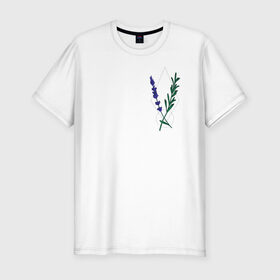 Мужская футболка хлопок Slim с принтом Лаванда в Кировске, 92% хлопок, 8% лайкра | приталенный силуэт, круглый вырез ворота, длина до линии бедра, короткий рукав | flo | flowers | растения | флористика | цветение | цветы