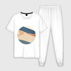 Мужская пижама хлопок с принтом Арт минимализм в Кировске, 100% хлопок | брюки и футболка прямого кроя, без карманов, на брюках мягкая резинка на поясе и по низу штанин
 | абстракция | азиатский | арт | минимализм | пейзаж | природа | рисунок | хипстер | японский