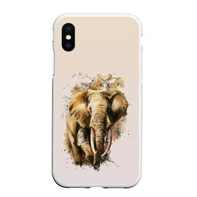 Чехол для iPhone XS Max матовый с принтом акварельный слон брызги в Кировске, Силикон | Область печати: задняя сторона чехла, без боковых панелей | акварель | акварельный | арт | бивни | брызги | животное | зверь | краска | природа | разводы | рисунок | хобот