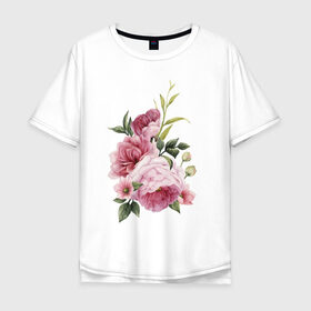 Мужская футболка хлопок Oversize с принтом Акварельные розы в Кировске, 100% хлопок | свободный крой, круглый ворот, “спинка” длиннее передней части | акварель | ботаника | весна | женственность | иллюстрация | нежность | рисунок | розы | цветы