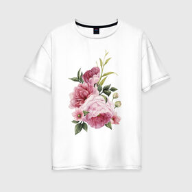 Женская футболка хлопок Oversize с принтом Акварельные розы в Кировске, 100% хлопок | свободный крой, круглый ворот, спущенный рукав, длина до линии бедер
 | акварель | ботаника | весна | женственность | иллюстрация | нежность | рисунок | розы | цветы