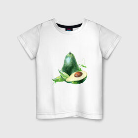 Детская футболка хлопок с принтом акварельное авокадо в Кировске, 100% хлопок | круглый вырез горловины, полуприлегающий силуэт, длина до линии бедер | авокадо | акварель | брызги | веган | вегетарианец | здоровье | зож | правильное питание | рисунок