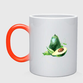 Кружка хамелеон с принтом акварельное авокадо в Кировске, керамика | меняет цвет при нагревании, емкость 330 мл | авокадо | акварель | брызги | веган | вегетарианец | здоровье | зож | правильное питание | рисунок