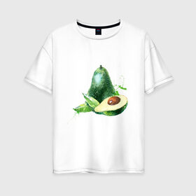 Женская футболка хлопок Oversize с принтом акварельное авокадо в Кировске, 100% хлопок | свободный крой, круглый ворот, спущенный рукав, длина до линии бедер
 | авокадо | акварель | брызги | веган | вегетарианец | здоровье | зож | правильное питание | рисунок