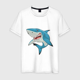 Мужская футболка хлопок с принтом акула злая в Кировске, 100% хлопок | прямой крой, круглый вырез горловины, длина до линии бедер, слегка спущенное плечо. | акула | злая | зубы | море | океан | опасность | пасть | природа | рисунок | рыба