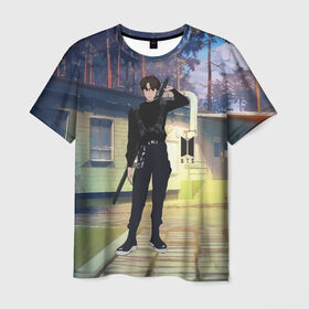 Мужская футболка 3D с принтом BTS SAMURAI в Кировске, 100% полиэфир | прямой крой, круглый вырез горловины, длина до линии бедер | bts | k pop | kpop | rm | аниме | бтс | ви | джей хоуп | джонгук | кпоп | сюга | чимин | чин | япония
