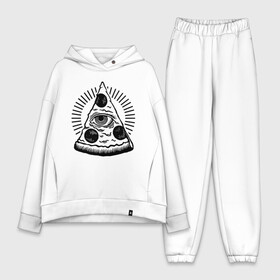 Женский костюм хлопок Oversize с принтом Иллюминатская пицца в Кировске,  |  | illuminati | tattoo | еда | иллюминат | иллюминатская пицца | кушанье | пицца | пицца с глазам | тату | татуировки | черный рисунок