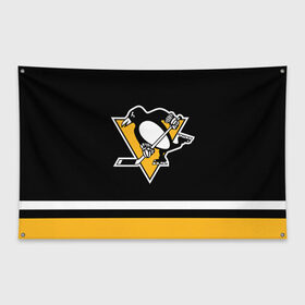 Флаг-баннер с принтом Питтсбург Пингвинз (Форма1) в Кировске, 100% полиэстер | размер 67 х 109 см, плотность ткани — 95 г/м2; по краям флага есть четыре люверса для крепления | нхл | пингвины | питтсбург пингвинз | питтсбург пингвинз форма | хоккей