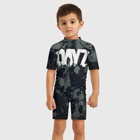 Детский купальный костюм 3D с принтом DayZ | Mud logo в Кировске, Полиэстер 85%, Спандекс 15% | застежка на молнии на спине | dayz | dayz logo | mud | standalone | грязь | дейз | дейз логотип