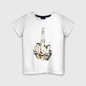 Детская футболка хлопок с принтом Finger Bones в Кировске, 100% хлопок | круглый вырез горловины, полуприлегающий силуэт, длина до линии бедер | bones | fck | finger | skeleton | skull | без | кости | палец | пальцы | рука | скелет | средний | череп