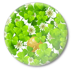 Значок с принтом Ирландский Клевер и Монетка в Кировске,  металл | круглая форма, металлическая застежка в виде булавки | Тематика изображения на принте: день ирландии | зеленая | зеленый | ирландец | ирландская | ирландский | клевер | монета | патрик | с патриком