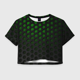 Женская футболка Crop-top 3D с принтом Зелёные соты 3D в Кировске, 100% полиэстер | круглая горловина, длина футболки до линии талии, рукава с отворотами | Тематика изображения на принте: абстракция | искуство | культура | минимализм | соты | текстура | экспозиция