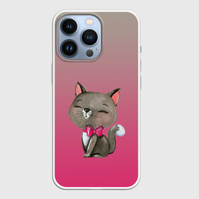Чехол для iPhone 13 Pro с принтом кошечка с бантиком в Кировске,  |  | акварель | бабочка | бантик | киска | котенок | кошечка. киса | кошка | краска | рисунок