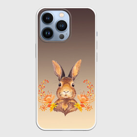 Чехол для iPhone 13 Pro с принтом заяц в цветочках в Кировске,  |  | зайчик | заяц | кролик | крольченок | осень | портрет | природа | рамка | смелый | цветы