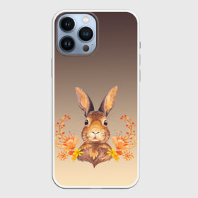 Чехол для iPhone 13 Pro Max с принтом заяц в цветочках в Кировске,  |  | зайчик | заяц | кролик | крольченок | осень | портрет | природа | рамка | смелый | цветы