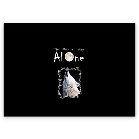 Поздравительная открытка с принтом Волк и луна одиночки в Кировске, 100% бумага | плотность бумаги 280 г/м2, матовая, на обратной стороне линовка и место для марки
 | alone | moon | волк | волчара | луна | небо | одиночество | одиночка