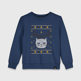 Детский свитшот хлопок с принтом Рождественский свитер с котом в Кировске, 100% хлопок | круглый вырез горловины, эластичные манжеты, пояс и воротник | food | mandarins | mem | meme | new year | sweater | ugly | в слюнявчике | еда | жрать | жрац | кот | котяра | кушац | кушот | мем | мем с котом | мемы | неси | новый год | оливье | прикол | рождество | свитер | слюнявчик