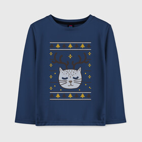 Детский лонгслив хлопок с принтом Рождественский свитер с котом в Кировске, 100% хлопок | круглый вырез горловины, полуприлегающий силуэт, длина до линии бедер | food | mandarins | mem | meme | new year | sweater | ugly | в слюнявчике | еда | жрать | жрац | кот | котяра | кушац | кушот | мем | мем с котом | мемы | неси | новый год | оливье | прикол | рождество | свитер | слюнявчик