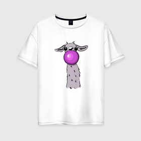 Женская футболка хлопок Oversize с принтом Лама в Кировске, 100% хлопок | свободный крой, круглый ворот, спущенный рукав, длина до линии бедер
 | bubble gum | lama | no drama | баблгам | бубльгум | лама | лама с жвачкой | пузырь