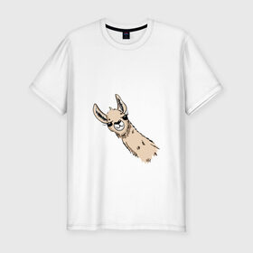 Мужская футболка хлопок Slim с принтом Лама в Кировске, 92% хлопок, 8% лайкра | приталенный силуэт, круглый вырез ворота, длина до линии бедра, короткий рукав | Тематика изображения на принте: альпака | лама | любопытная лама | улыбающаяся лама