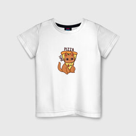 Детская футболка хлопок с принтом Время пиццы! в Кировске, 100% хлопок | круглый вырез горловины, полуприлегающий силуэт, длина до линии бедер | Тематика изображения на принте: pizza time | еда | животные | кот | котик | кошка | пицца