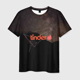 Мужская футболка 3D с принтом Tinder | Тиндер знакомство в Кировске, 100% полиэфир | прямой крой, круглый вырез горловины, длина до линии бедер | Тематика изображения на принте: геометрия | закат | звезды | знакомства | тиндер