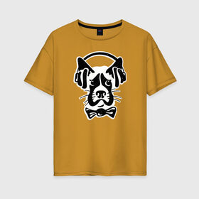 Женская футболка хлопок Oversize с принтом Меломан в Кировске, 100% хлопок | свободный крой, круглый ворот, спущенный рукав, длина до линии бедер
 | животные | звери | меломан | музыка | наушники | пес | подарок | силуэт | собака | собаки | черный