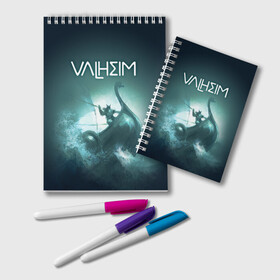 Блокнот с принтом Valheim в Кировске, 100% бумага | 48 листов, плотность листов — 60 г/м2, плотность картонной обложки — 250 г/м2. Листы скреплены удобной пружинной спиралью. Цвет линий — светло-серый
 | drakkar | valhalla | valheim | viking | vikings | валхэйм | вальгала | вальхала | вальхейм | викинг | викинги | драккар