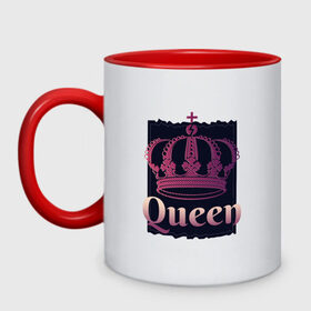 Кружка двухцветная с принтом Queen Королева и корона в Кировске, керамика | объем — 330 мл, диаметр — 80 мм. Цветная ручка и кайма сверху, в некоторых цветах — вся внутренняя часть | 8 марта | chess | crown | gradient | pink | queens gambit | градиент | для девушки | для дочки | для женщины | для жены | его королева | женский день | королевна | моя королева | розовый | ход королевы | царица | шахматы