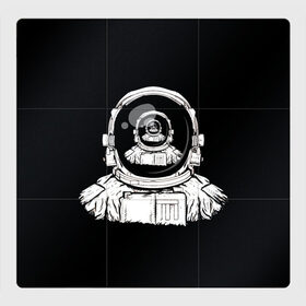 Магнитный плакат 3Х3 с принтом Скафандр с отражением его же в Кировске, Полимерный материал с магнитным слоем | 9 деталей размером 9*9 см | cosmonaut | граффити | картинка в картинке | космонавт | космос | рисунок | скафандр | скафандр с отражением его же | черный фон