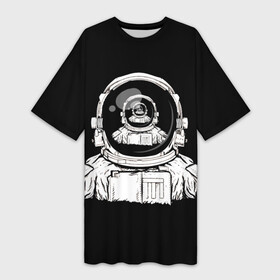 Платье-футболка 3D с принтом Скафандр с отражением его же в Кировске,  |  | cosmonaut | граффити | картинка в картинке | космонавт | космос | рисунок | скафандр | скафандр с отражением его же | черный фон