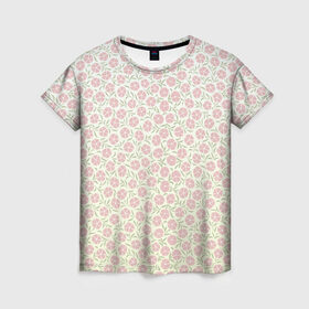 Женская футболка 3D с принтом узор мелкие цветочки в Кировске, 100% полиэфир ( синтетическое хлопкоподобное полотно) | прямой крой, круглый вырез горловины, длина до линии бедер | вектор | лето | паттерн | пижамный | полевые цветы | простой | рисунок | розовые цветочки | светлый | узор | цветочки | цветы