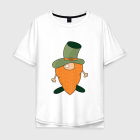 Мужская футболка хлопок Oversize с принтом Гном - День святого Патрика в Кировске, 100% хлопок | свободный крой, круглый ворот, “спинка” длиннее передней части | борода | гном | день святого патрика | зеленый | ирландия | лепрекон | мультяшный | оранжевый | патрик | подарок | символ | смешной | фэнтези | шляпа