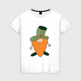 Женская футболка хлопок с принтом Гном - День святого Патрика в Кировске, 100% хлопок | прямой крой, круглый вырез горловины, длина до линии бедер, слегка спущенное плечо | борода | гном | день святого патрика | зеленый | ирландия | лепрекон | мультяшный | оранжевый | патрик | подарок | символ | смешной | фэнтези | шляпа