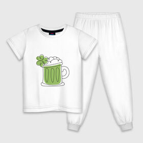 Детская пижама хлопок с принтом День святого Патрика - Пиво в Кировске, 100% хлопок |  брюки и футболка прямого кроя, без карманов, на брюках мягкая резинка на поясе и по низу штанин
 | день святого патрика | зеленый | ирландия | клевер | кружка | листик | мультяшный | патрик | пена | пить | подарок | прикол | символ