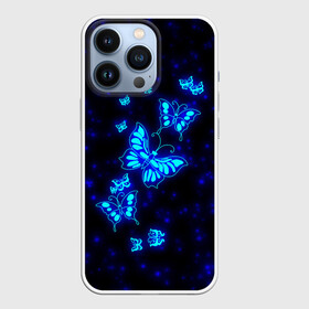 Чехол для iPhone 13 Pro с принтом Неоновые бабочки в Кировске,  |  | butterfly | dream | fantasy | neon | space | stars | wings | бабочки | бабочки космос | блестящие | весна | вселенная | галактика | голубые бабочки | девочкам | девушкам | звезды | космические | космос | крыя | лето