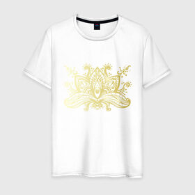 Мужская футболка хлопок с принтом Мехенди в Кировске, 100% хлопок | прямой крой, круглый вырез горловины, длина до линии бедер, слегка спущенное плечо. | золото | мехенди | монохром | татушки