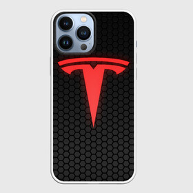 Чехол для iPhone 13 Pro Max с принтом NEON TESLA | НЕОН ТЕСЛА в Кировске,  |  | neon | tesla | броня | геометрия | клетка | лого | неон | неоновая | текстура | тесла | черная | черный | шестигранник