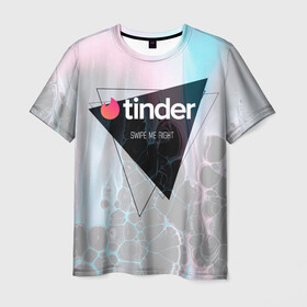 Мужская футболка 3D с принтом Тиндер | Tinder Swipe Right в Кировске, 100% полиэфир | прямой крой, круглый вырез горловины, длина до линии бедер | Тематика изображения на принте: love | right | swipe | tinder | геометрия | знакомства | разводы | свайп | тиндер